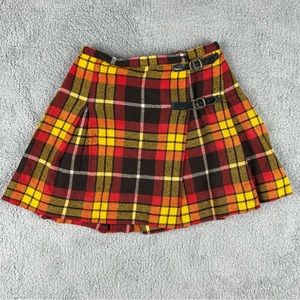 Vintage Bobbie Brooks Mini Skirt Womens Red Yellow Tartan Plaid Buckles USA